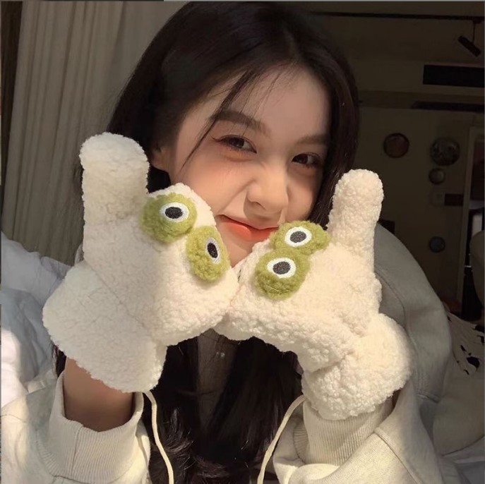 Korean Style Cute Green Cartoo - Wool Glove Lined 评论和价格