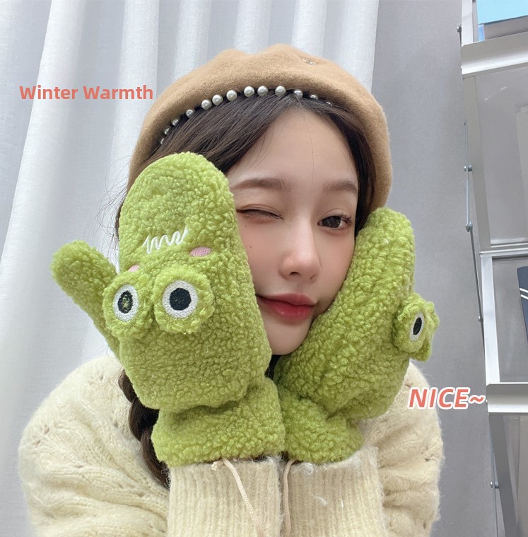 Korean Style Cute Green Cartoo - Wool Glove Lined 评论和价格